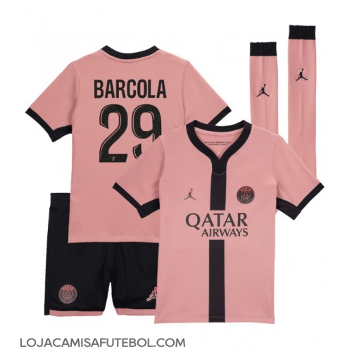 Camisa de Futebol Paris Saint-Germain Bradley Barcola #29 Equipamento Alternativo Infantil 2024-25 Manga Curta (+ Calças curtas)